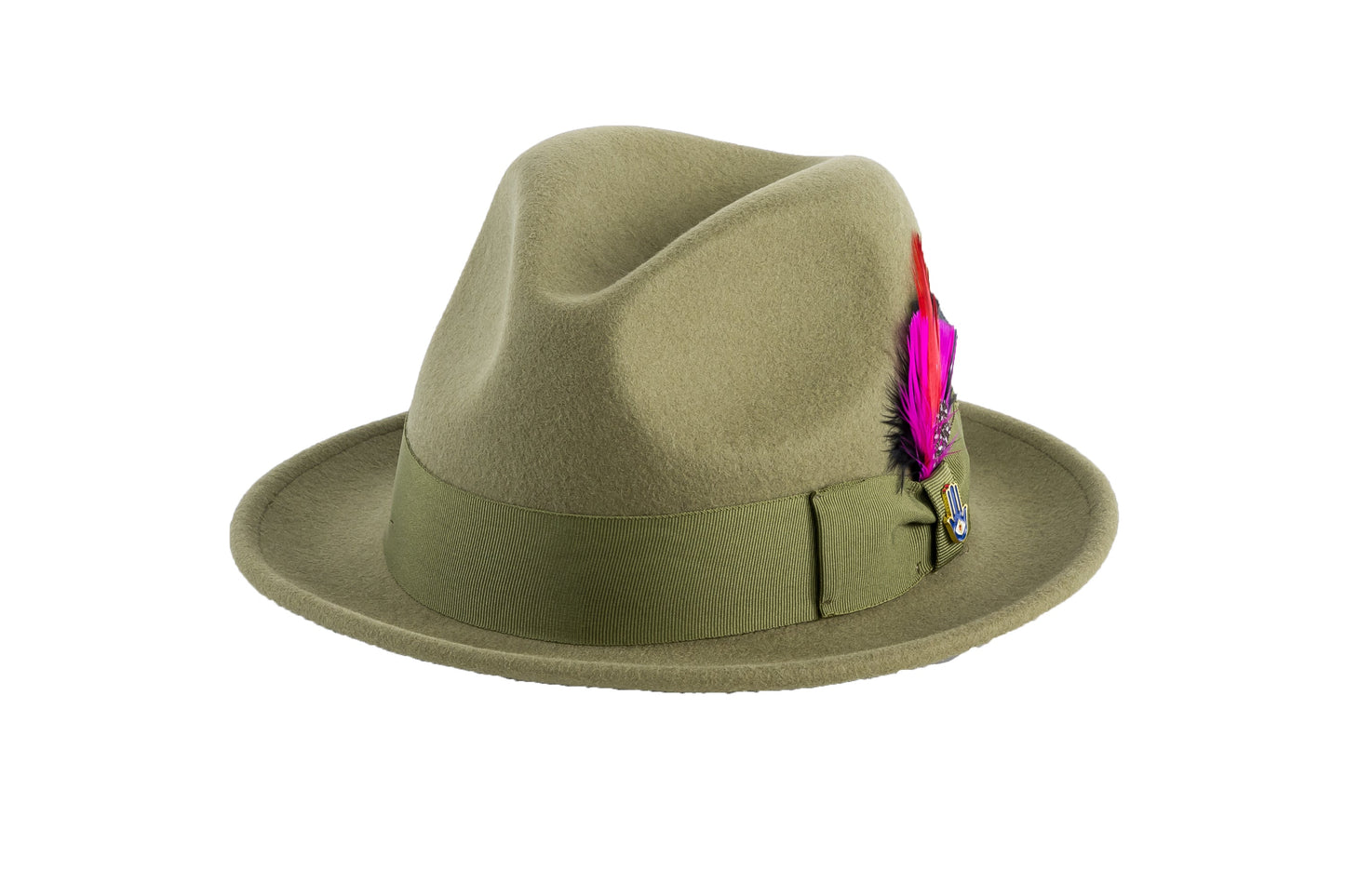 Brooks Trilby Soft 100% Australian Wool Felt Body with Removable Feather olive green hat Great for Travel