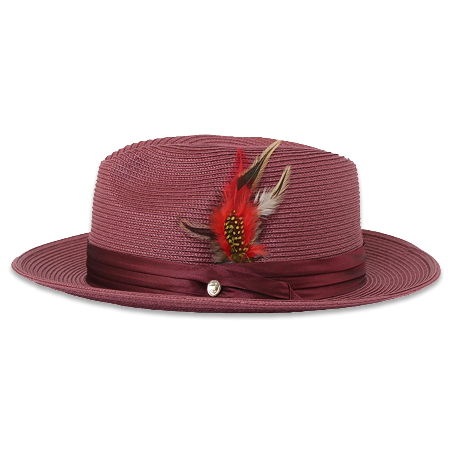 Ridge Crushable Straw Hat Fedora in Burgundy