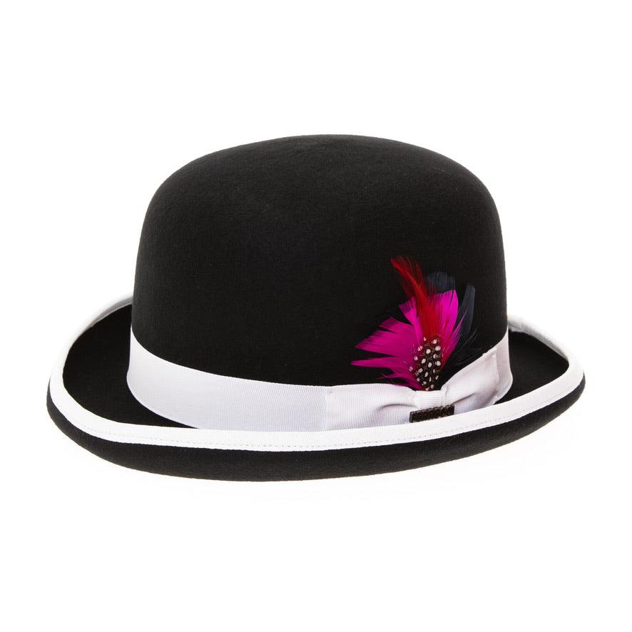 Premium Wool Black and White Derby Bowler Hat - Ferrecci USA