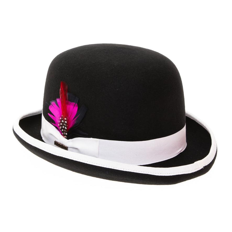 Premium Wool Black and White Derby Bowler Hat - Ferrecci USA
