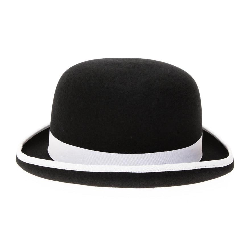 Premium Wool Black and White Derby Bowler Hat - Ferrecci USA