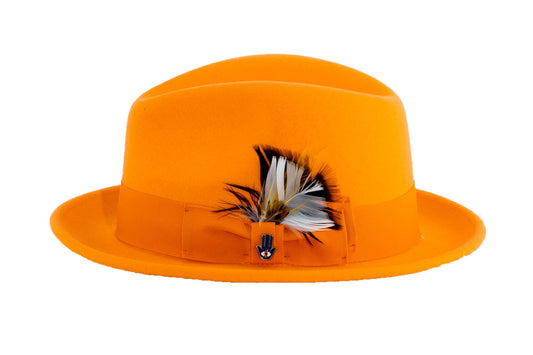Brooks Trilby Soft 100% Australian Wool Felt Body with Removable Feather tangerine hat Great for Travel