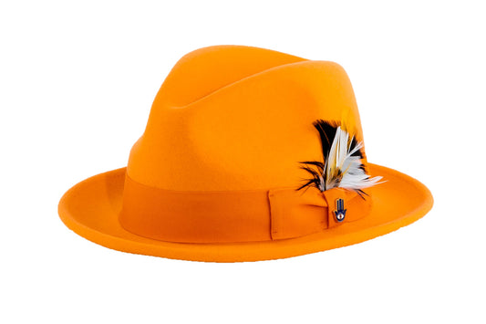 Brooks Trilby Soft 100% Australian Wool Felt Body with Removable Feather tangerine hat Great for Travel