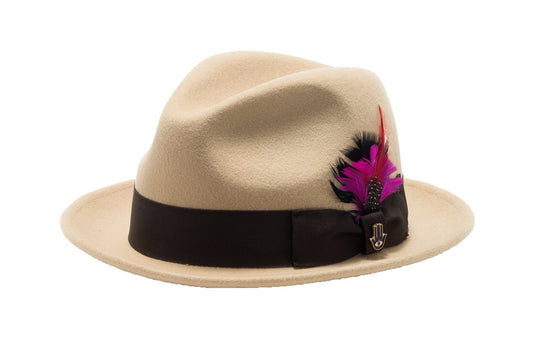 Brooks Trilby Soft 100% Australian Wool Felt Body with Removable Feather tan brown hat Great for Travel