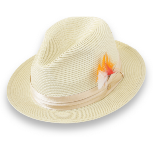 Ridge Crushable Straw Hat Fedora in Beige