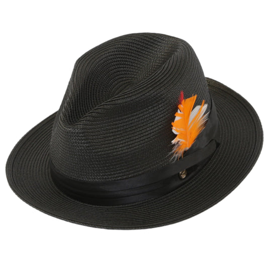 Ridge Crushable Straw Hat Fedora in Black