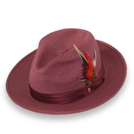 Ridge Crushable Straw Hat Fedora in Burgundy