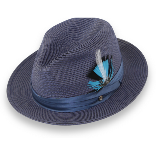 Ridge Crushable Straw Hat Fedora in Navy