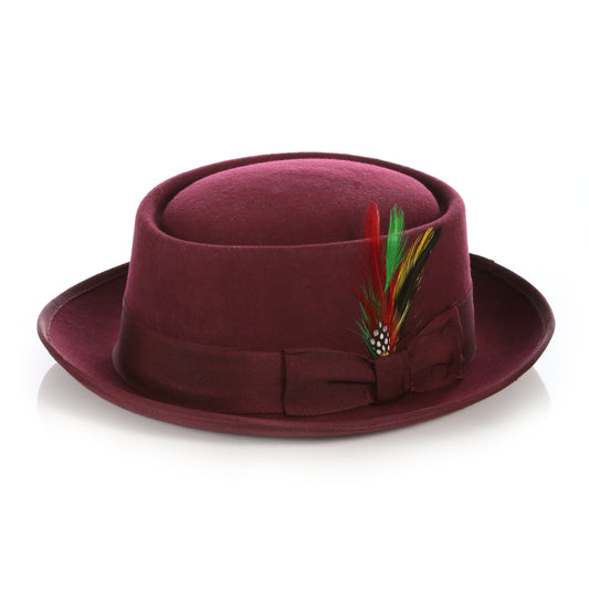 Burgundy Wool Pork Pie Hat - FHYINC best men's suits, tuxedos, formal men's wear wholesale