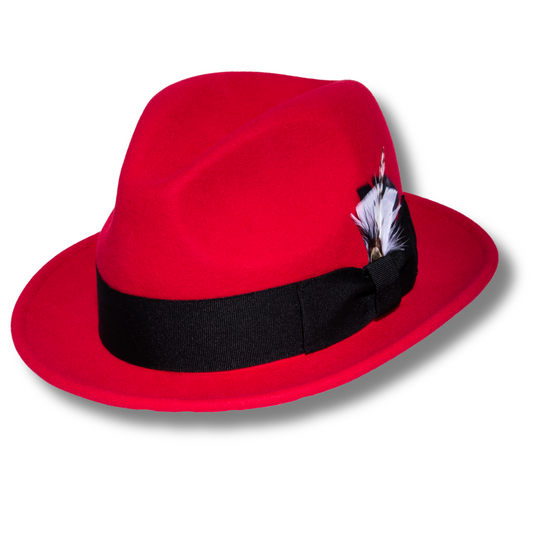 Brooks Soft 100% Australian Wool Felt Body With Removable Feather Red/Black Hat Great For Travel