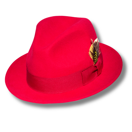 Brooks Soft 100% Australian Wool Felt Body With Removable Feather Red Hat Great For Travel