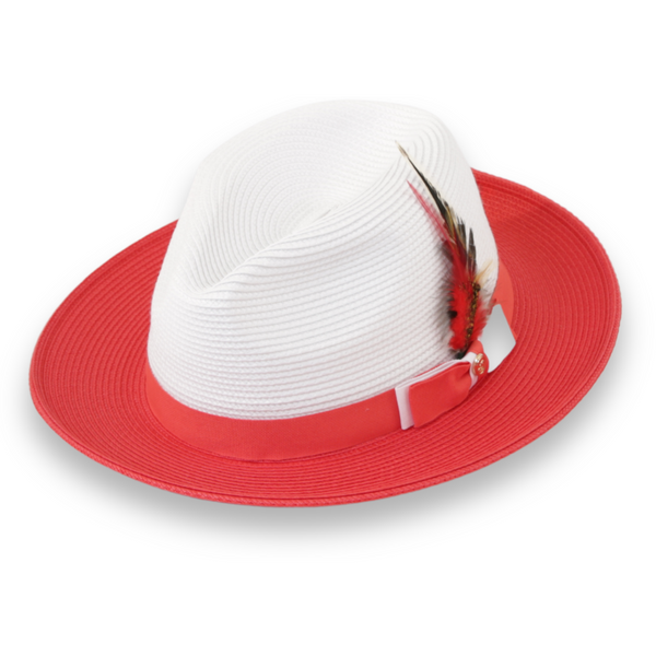 Habana Crushable Straw Hat Fedora in Two Tone Red-White