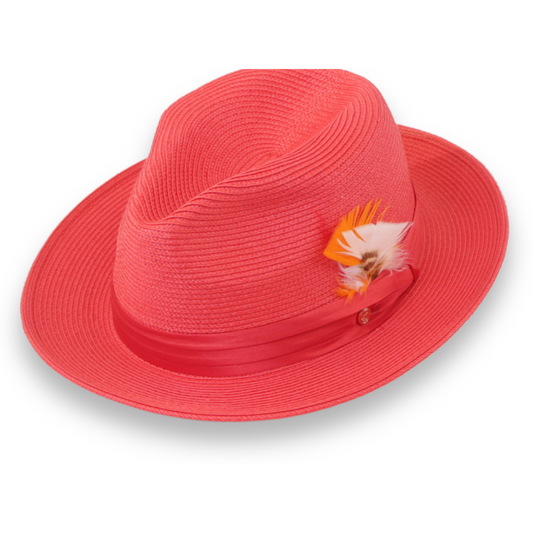 Ridge Crushable Straw Hat Fedora in Ruby