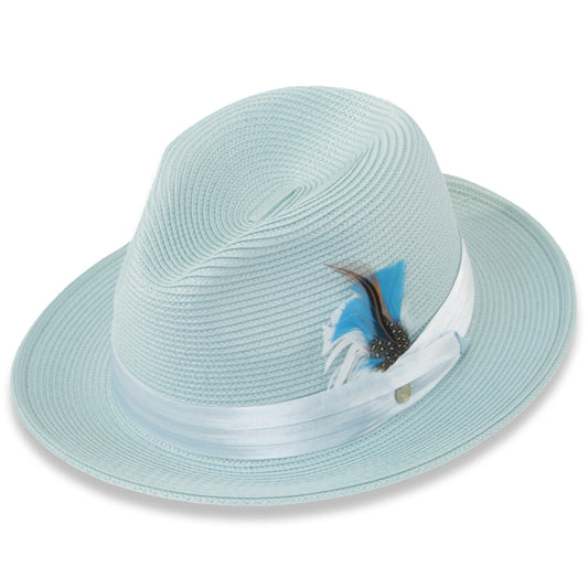Ridge Crushable Straw Hat Fedora in Sky Blue