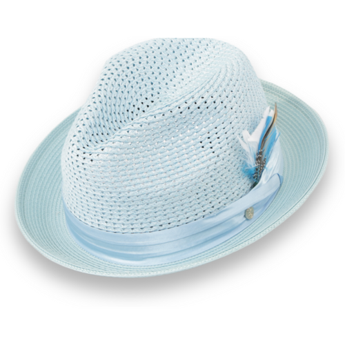 Panama Crushable Straw Hat Fedora in Sky Blue