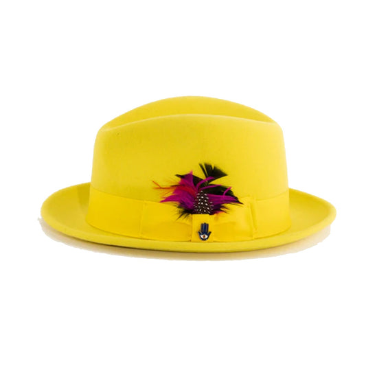 Brooks Trilby Soft 100% Australian Wool Felt Body with Removable Feather yellow hat Great for Travel