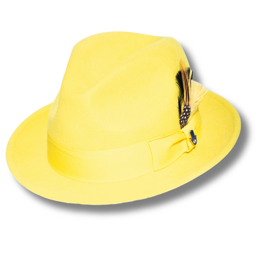 Brooks Trilby Soft 100% Australian Wool Felt Body with Removable Feather yellow hat Great for Travel